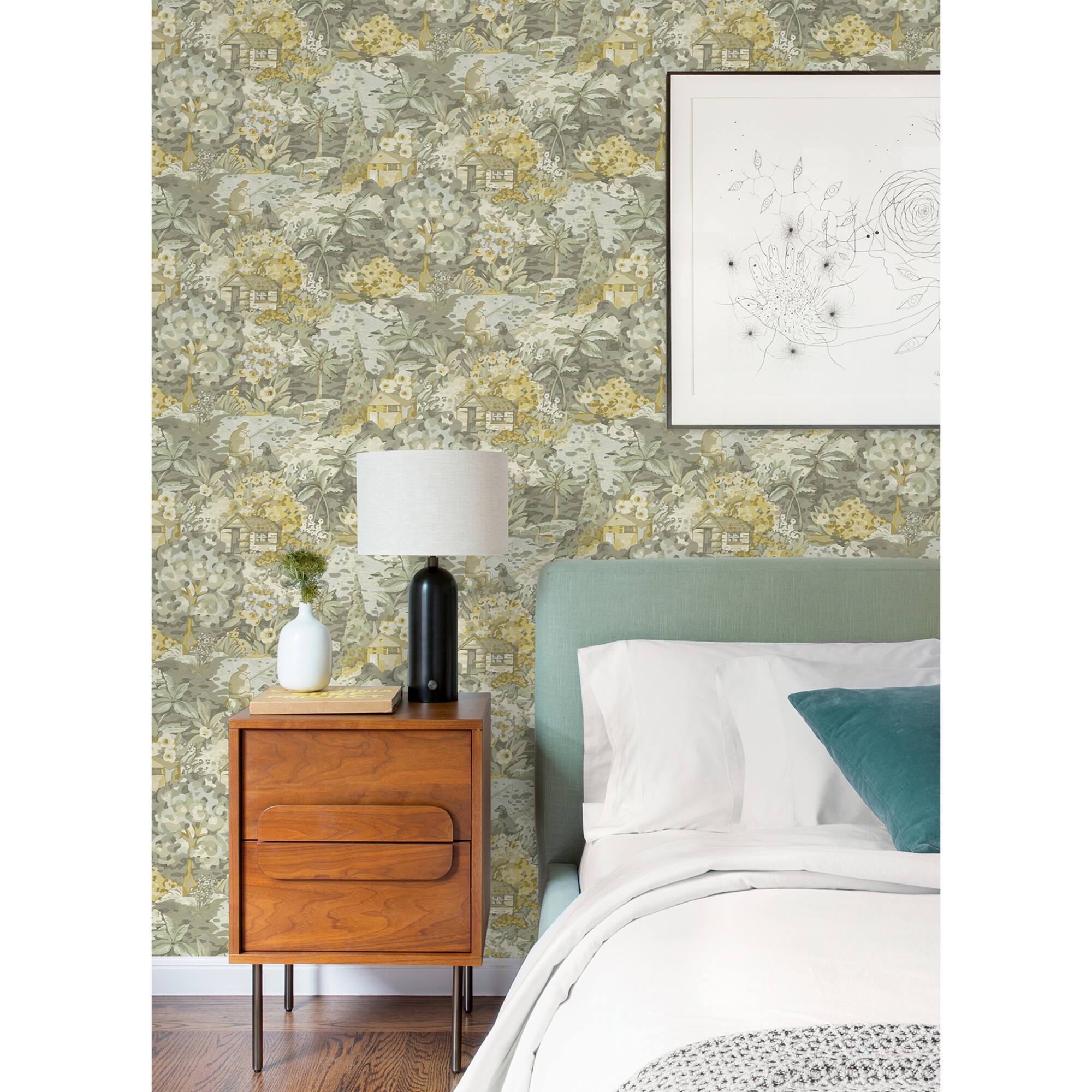 Caroline et Bettina Yellow Gray le Forestier Peel & Stick Wallpaper